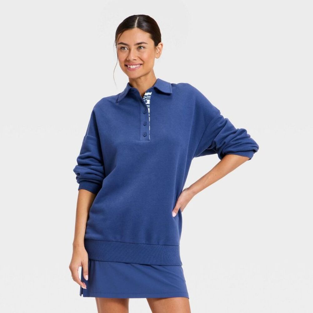 Women'S French Terry Polo Sweatshirt - Joylab Dark Blue Xs